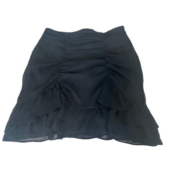 EXPRESS High Waisted Ruched Ruffle Mini Skirt - Black - Size 6 - Picture 6 of 7